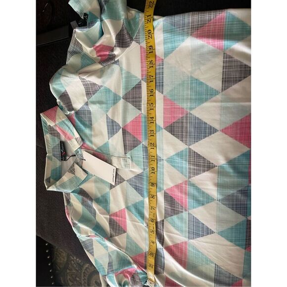 New Yatta Mens Multicolor Geometric Two Button Placket Golf Polo Shirt Size L - Picture 14 of 16